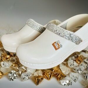 💎Custom Upcycled Dansko White Leather Clogs w/ Lots of Bling✨ One of a Kind! 💎
